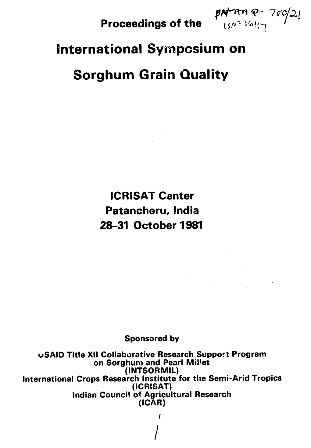 International Symposium on Sorghum Grain Quality