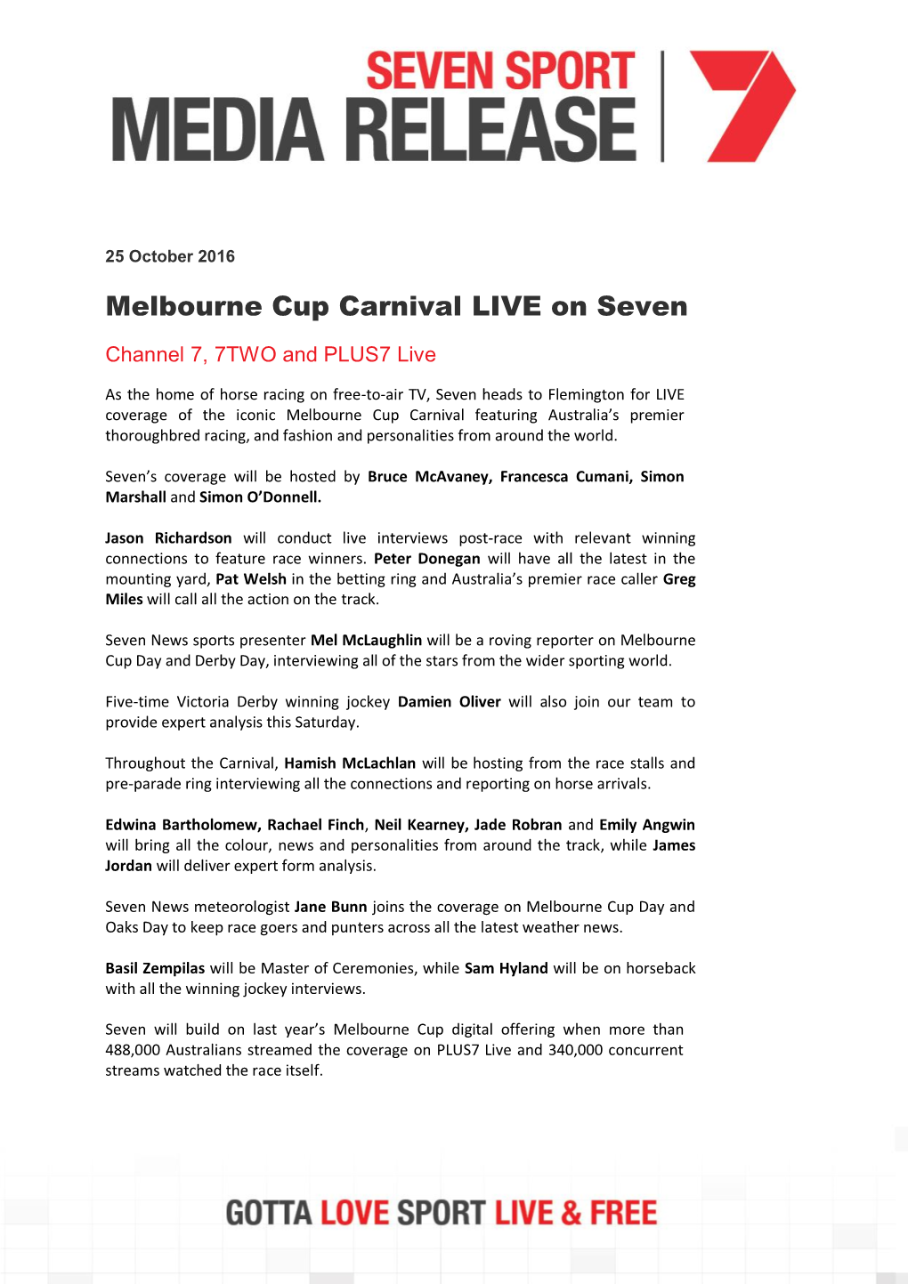 Melbourne Cup Carnival LIVE on Seven