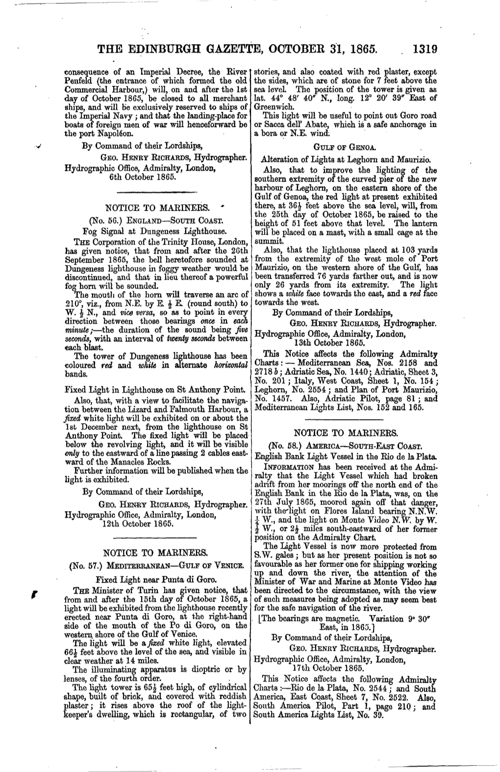 The Edinburgh Gazette, October 31, 1865. 1319