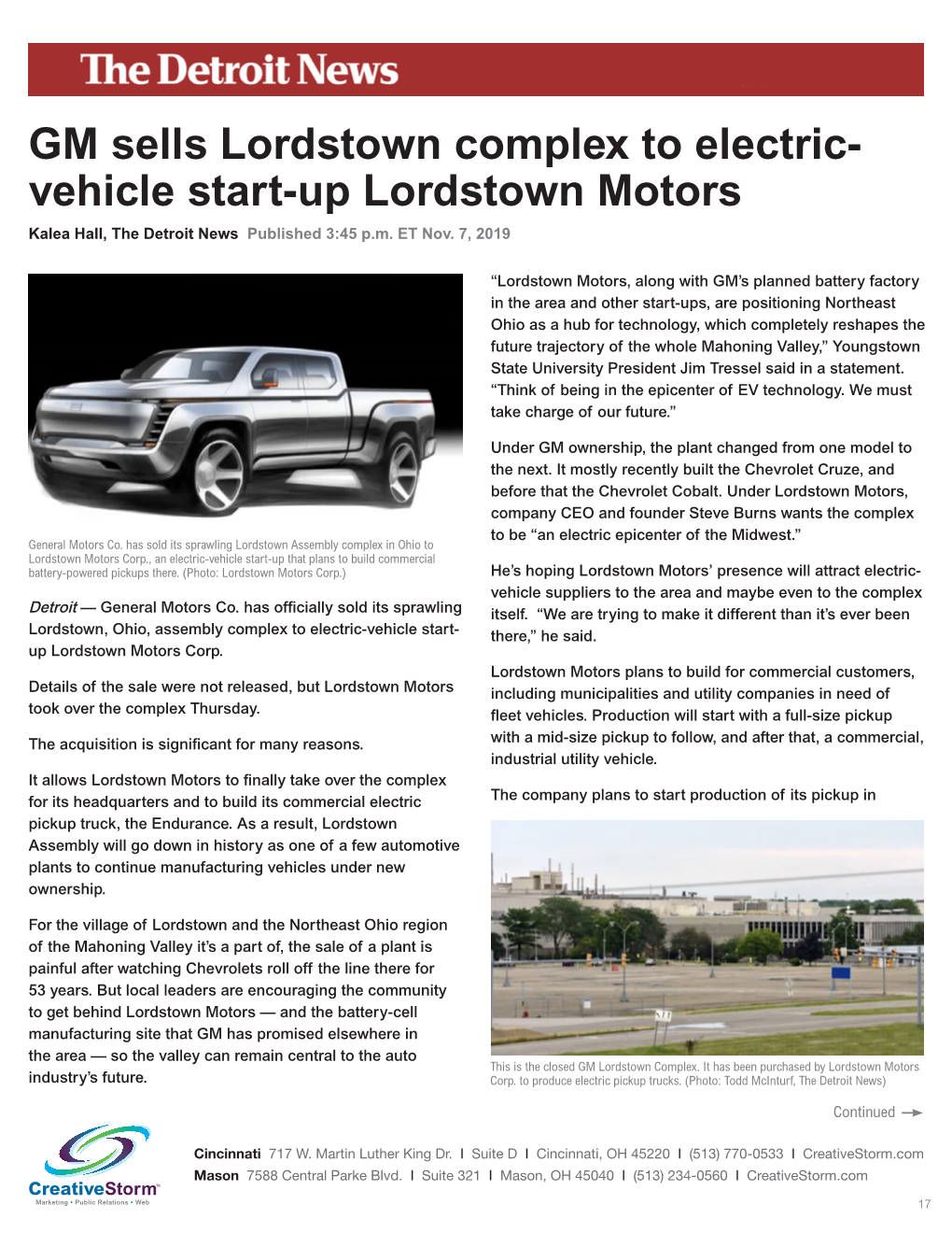 GM Sells Lordstown Complex to Electric- Vehicle Start-Up Lordstown Motors Kalea Hall, the Detroit News Published 3:45 P.M