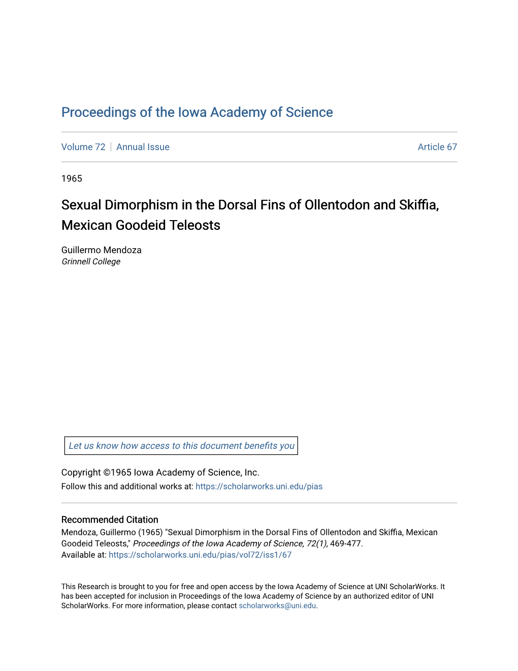 Sexual Dimorphism in the Dorsal Fins of Ollentodon and Skiffia, Mexican Goodeid Teleosts