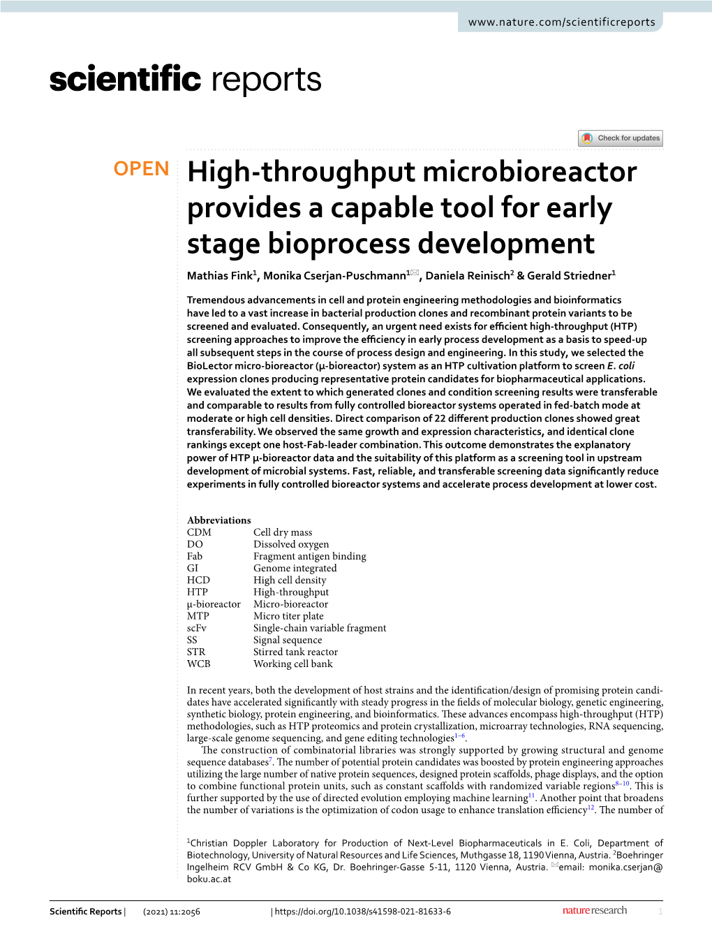 High-Throughput Microbioreactor Provides a Capable Tool for Early