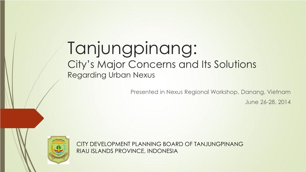 Tanjungpinang: City’S Major Concerns and Its Solutions Regarding Urban Nexus