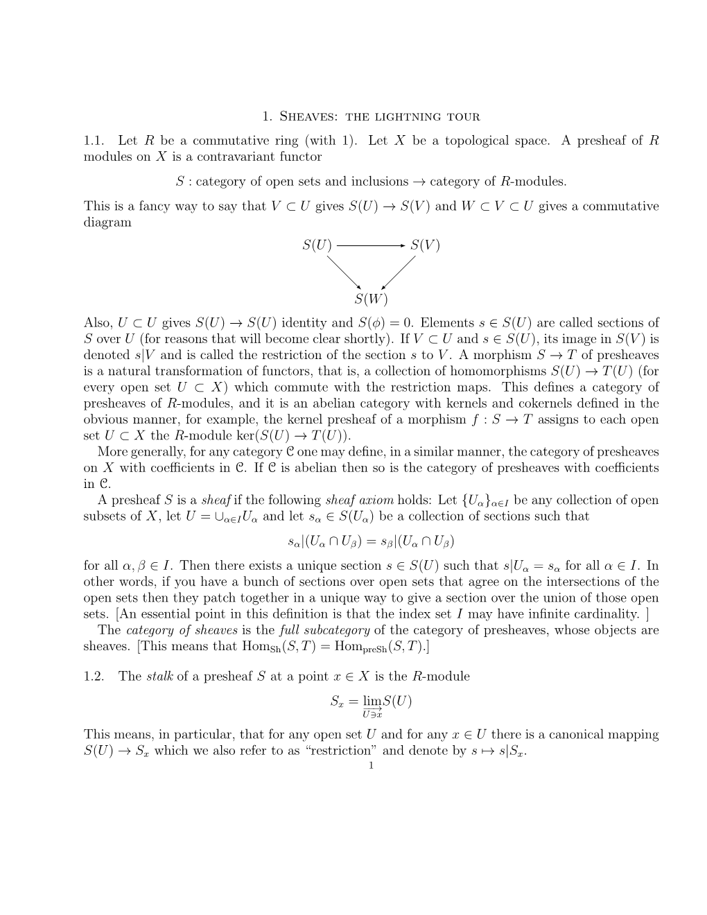 1. Sheaves: the Lightning Tour 1.1