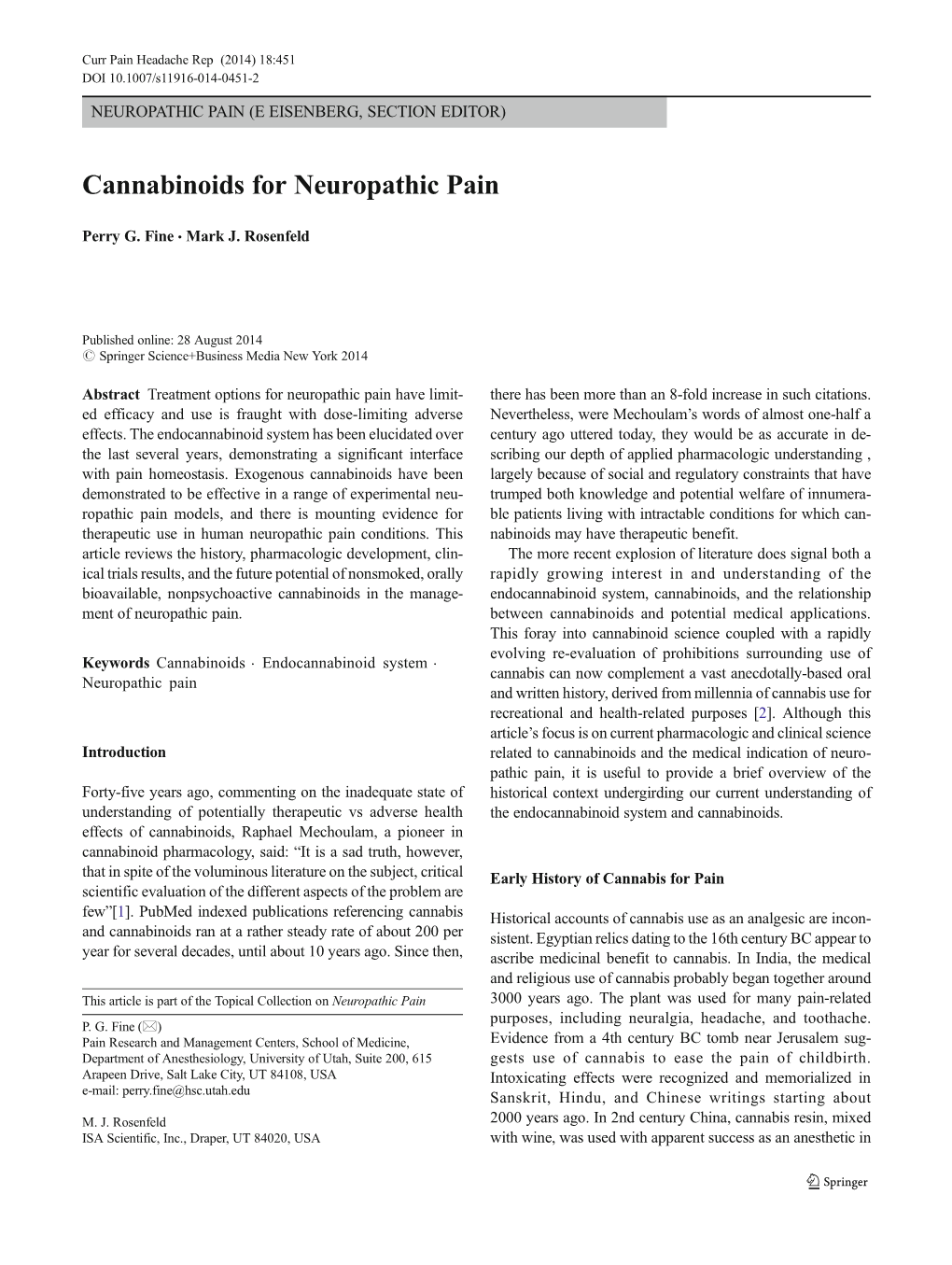 Cannabinoids for Neuropathic Pain