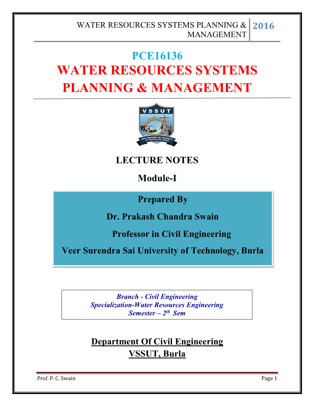 Water Resources Systems Planning & Management