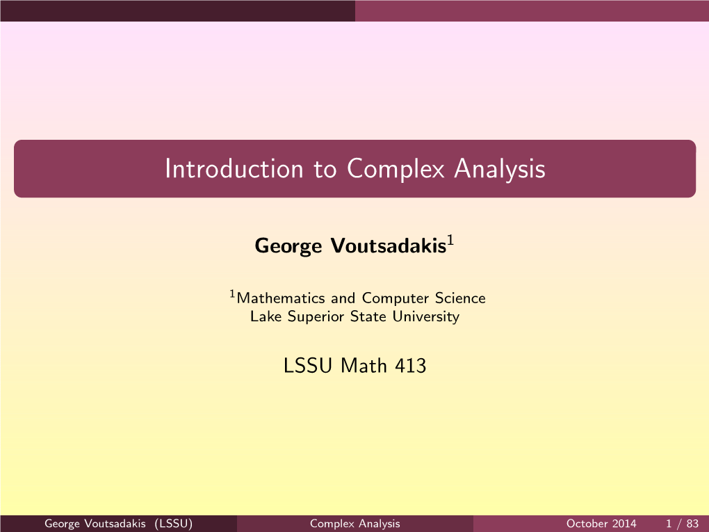 Introduction to Complex Analysis