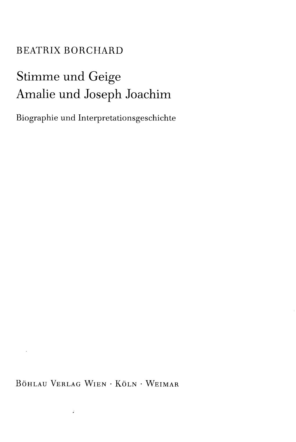 Stimme Und Geige Amalie Und Joseph Joachim