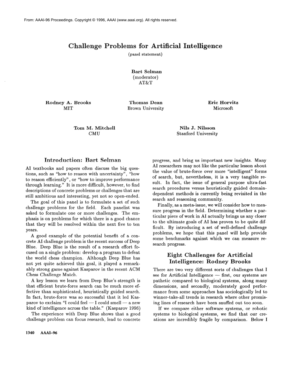 1996-Challenge Problems for Artificial Intelligence