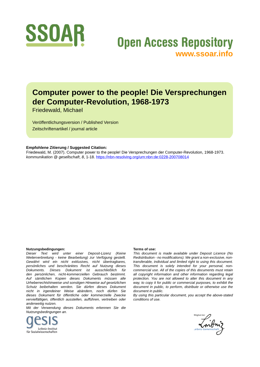 Computer Power to the People! Die Versprechungen Der Computer-Revolution, 1968-1973 Friedewald, Michael