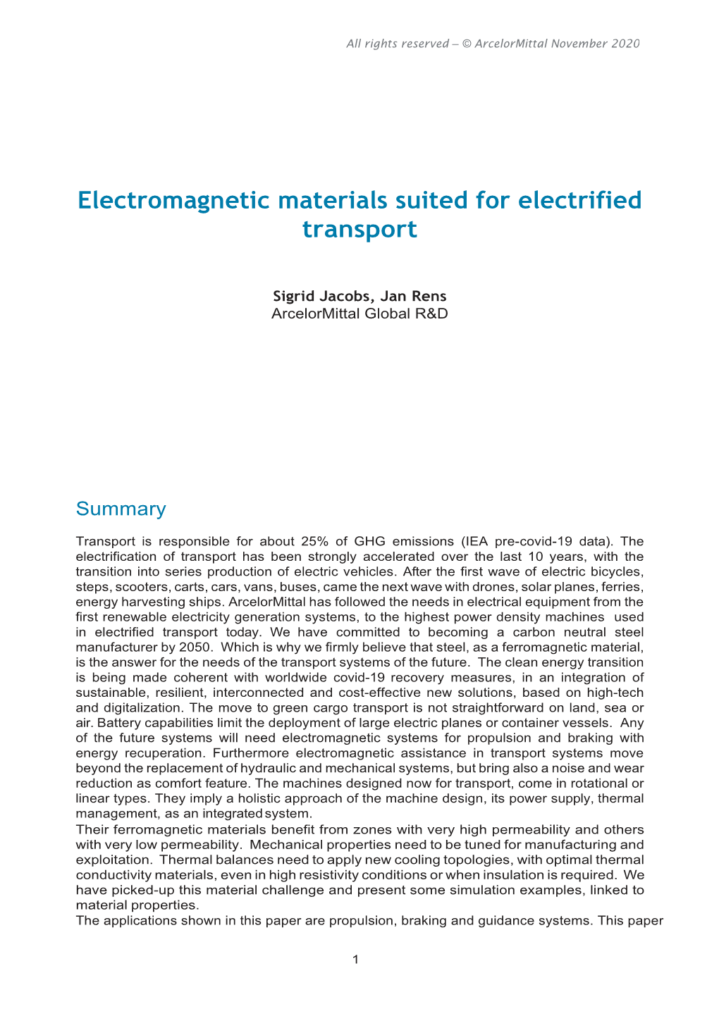 Electromagnetic Materials Suited for Electrified Transport