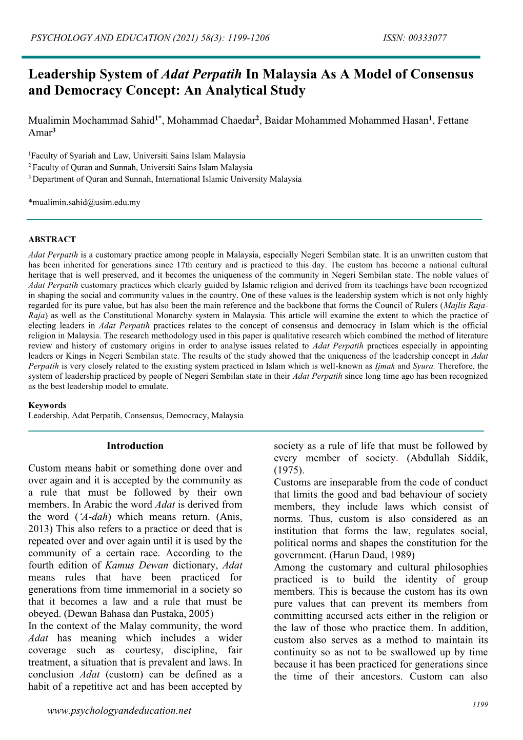 Leadership System of Adat Perpatih in Malaysia As a Model of Consensus and Democracy Concept: an Analytical Study