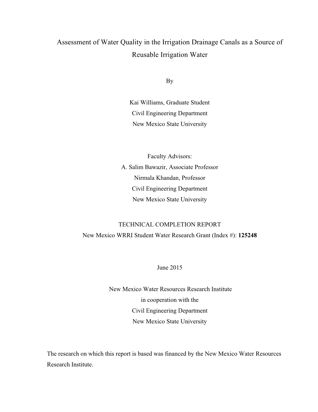 Assessment of Water Quality in the Irrigation Drainage Canals As a Source of Reusable Irrigation Water