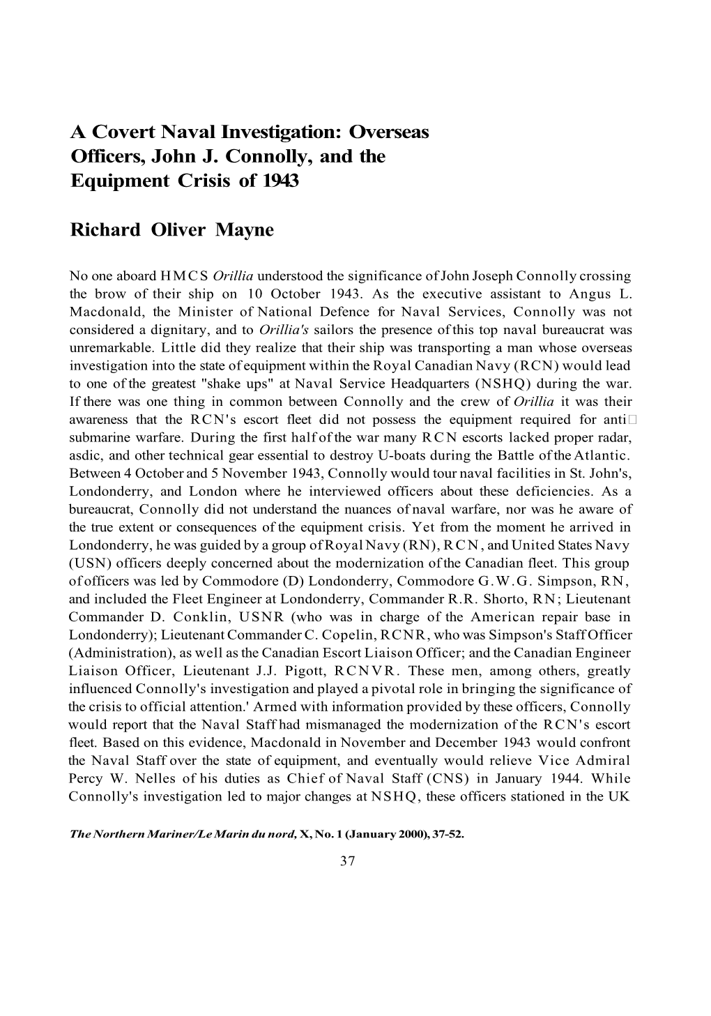 A Covert Naval Investigation: Overseas Officers, John J. Connolly, and the Equipment Crisis of 1943