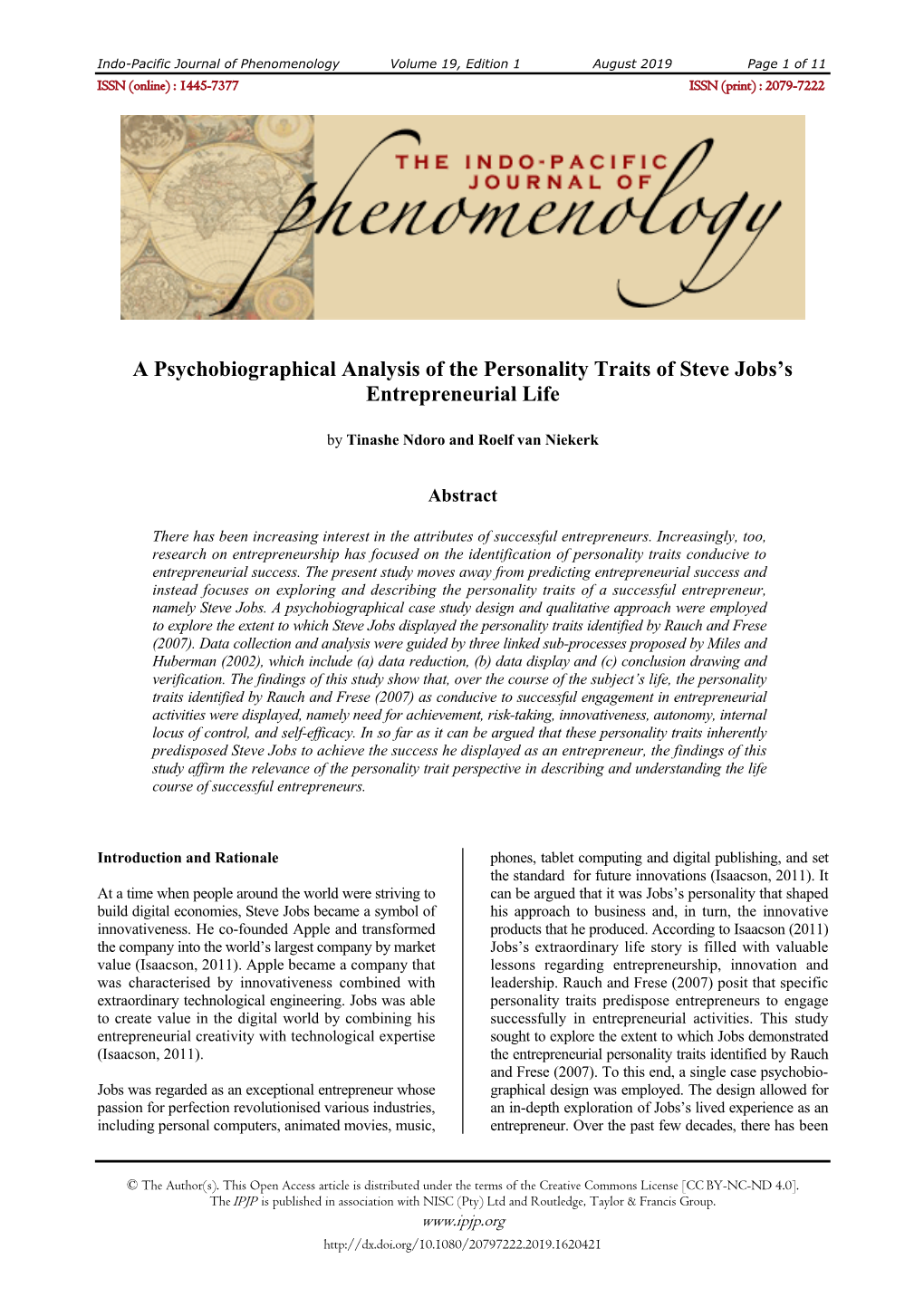 A Psychobiographical Analysis of the Personality Traits of Steve Jobs's