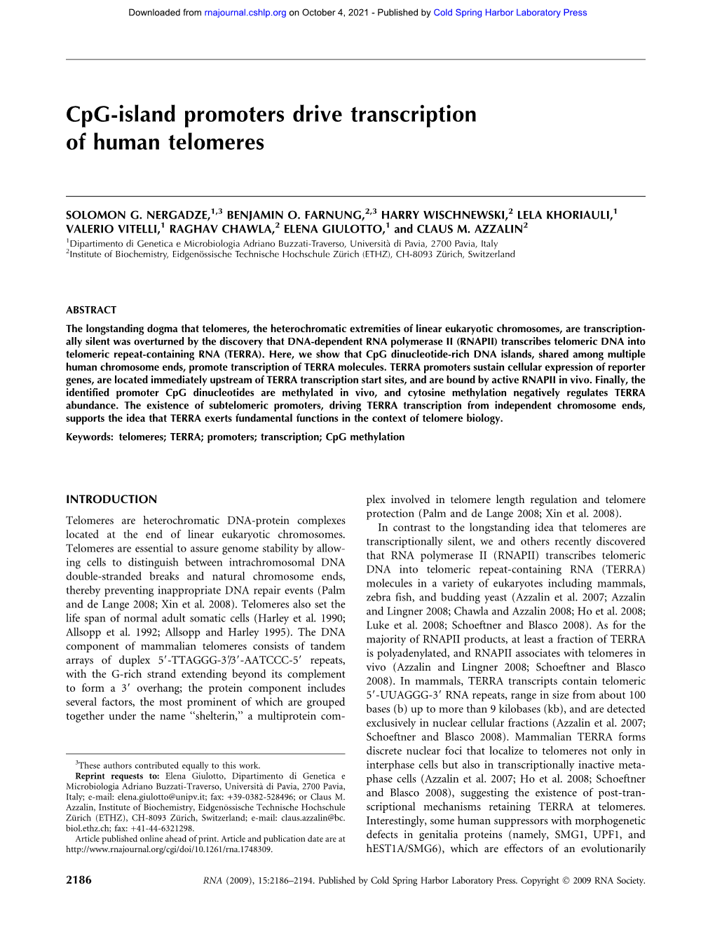 Cpg-Island Promoters Drive Transcription of Human Telomeres