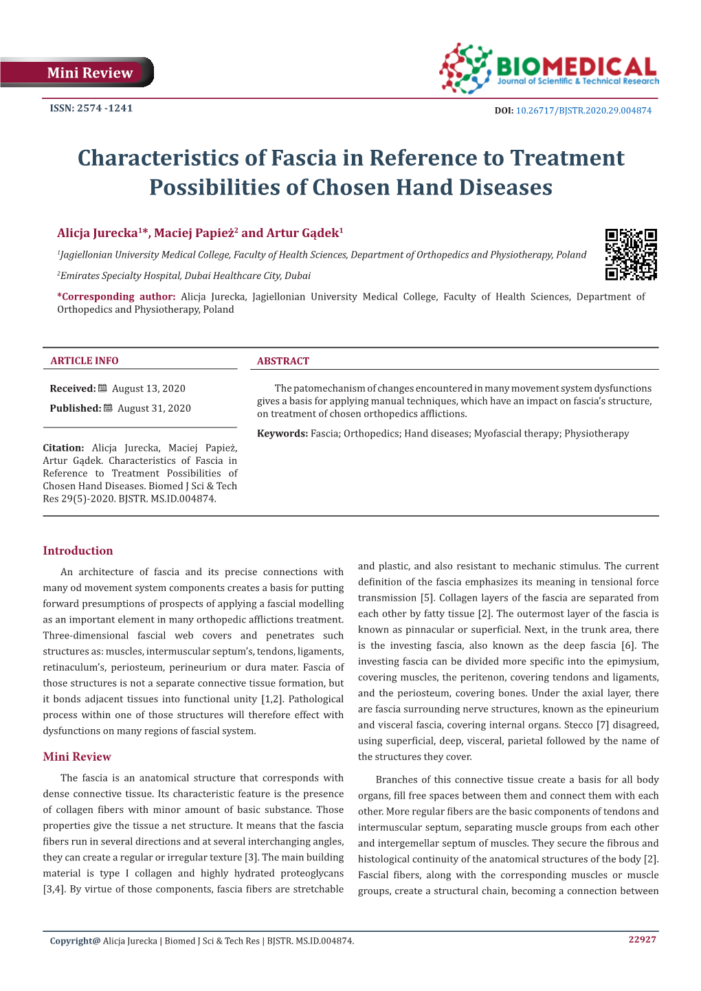 Characteristics of Fascia in Reference to Treatment Possibilities of Chosen Hand Diseases