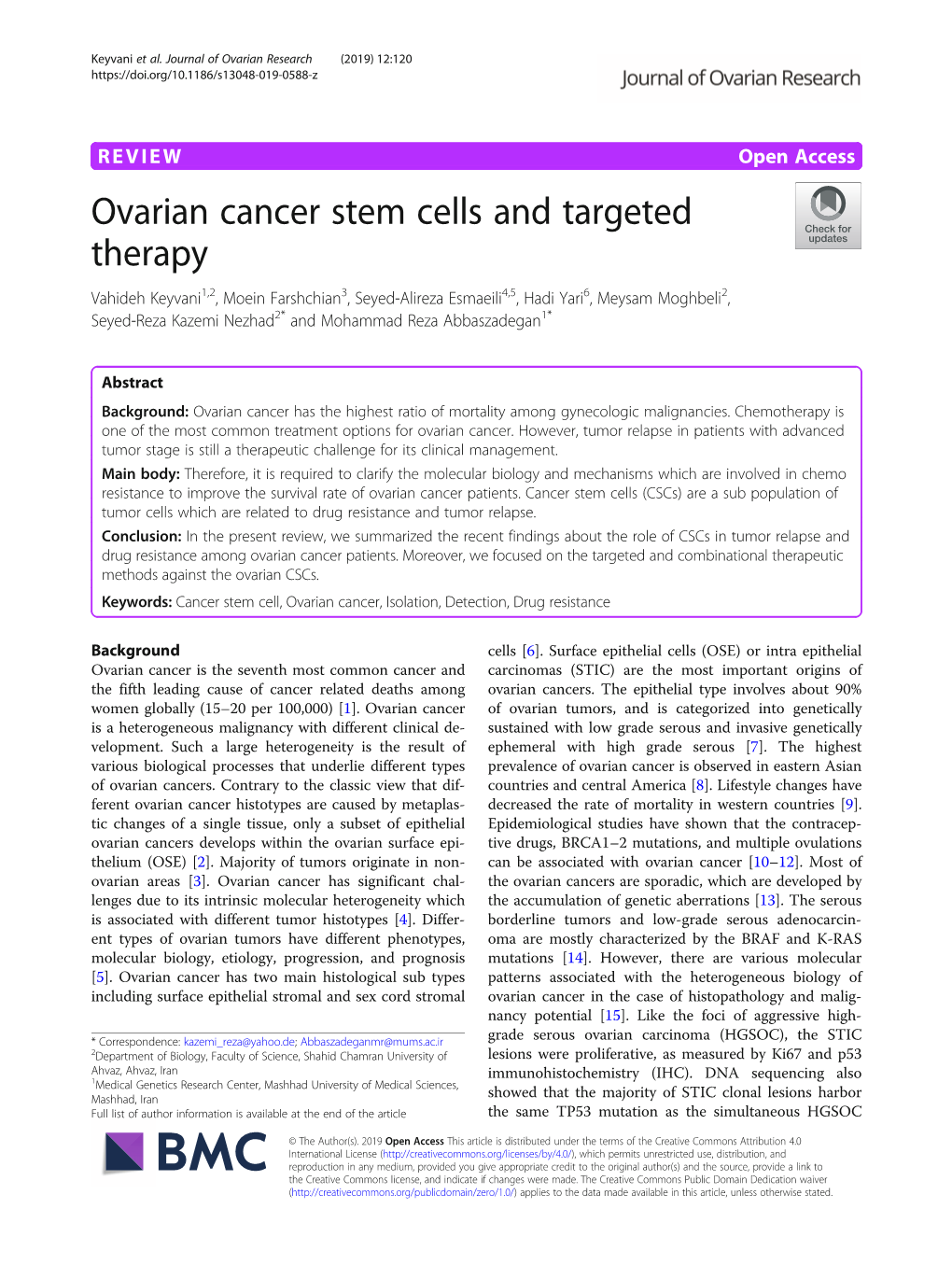 Ovarian Cancer Stem Cells and Targeted Therapy