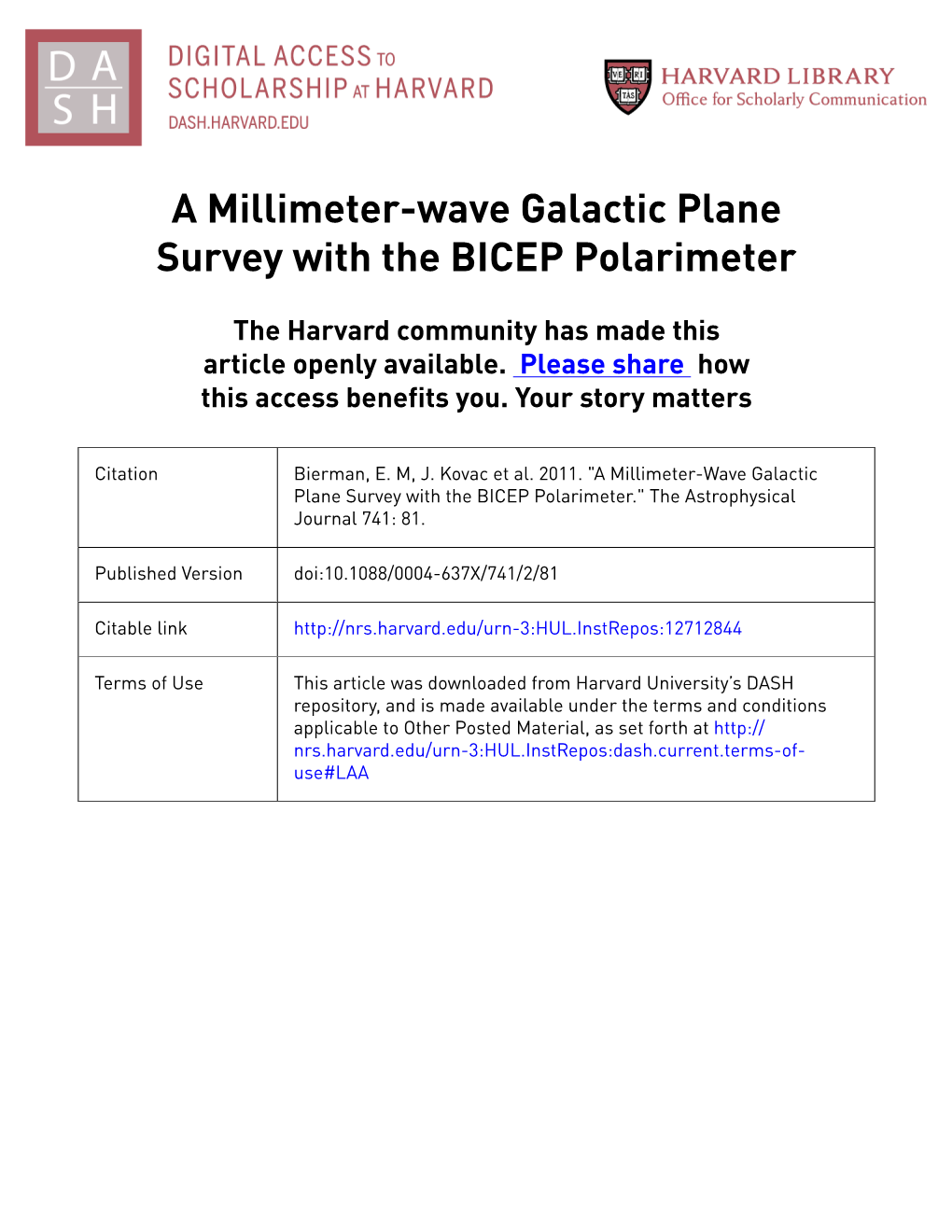 A Millimeter-Wave Galactic Plane Survey with the BICEP Polarimeter