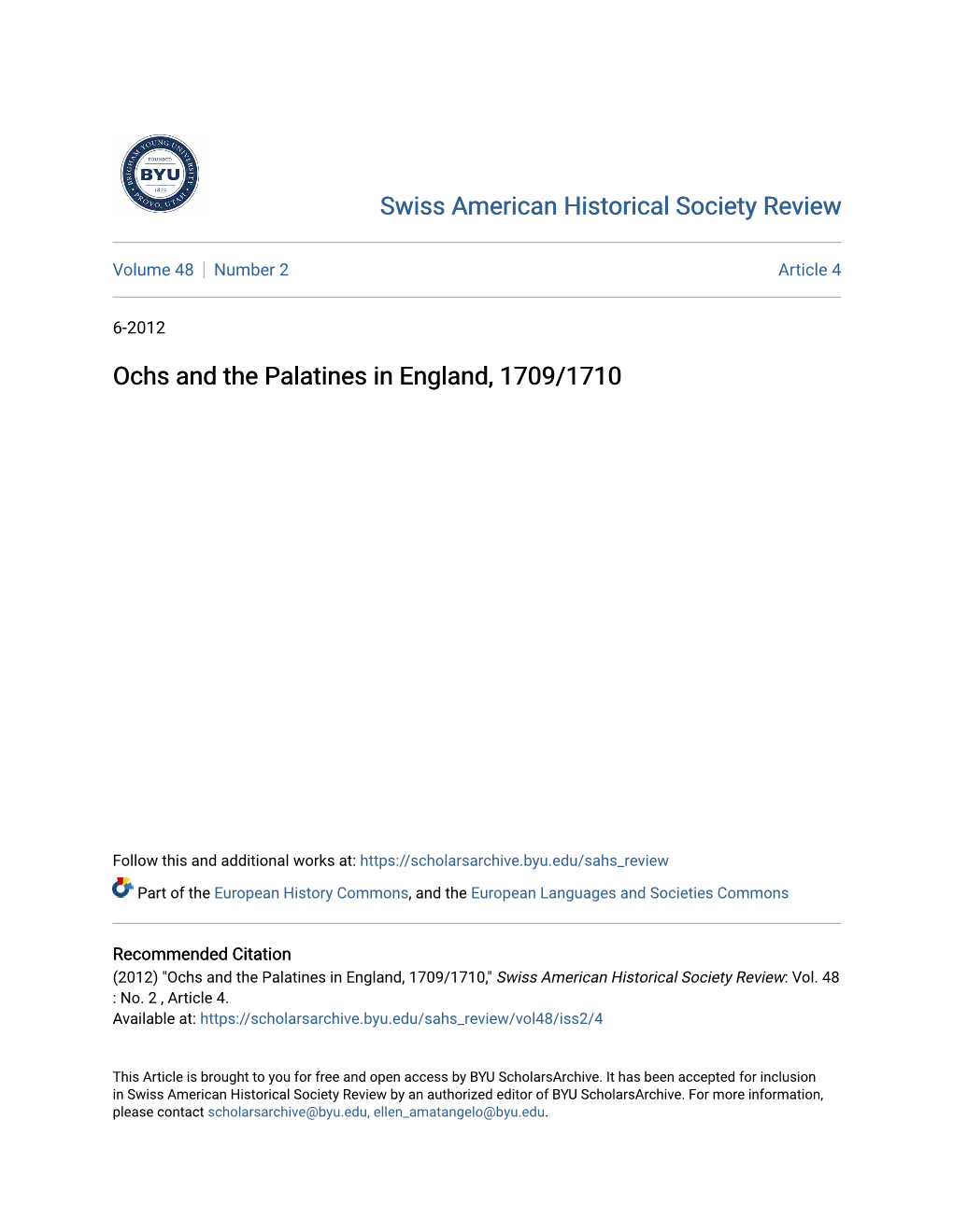 Ochs and the Palatines in England, 1709/1710