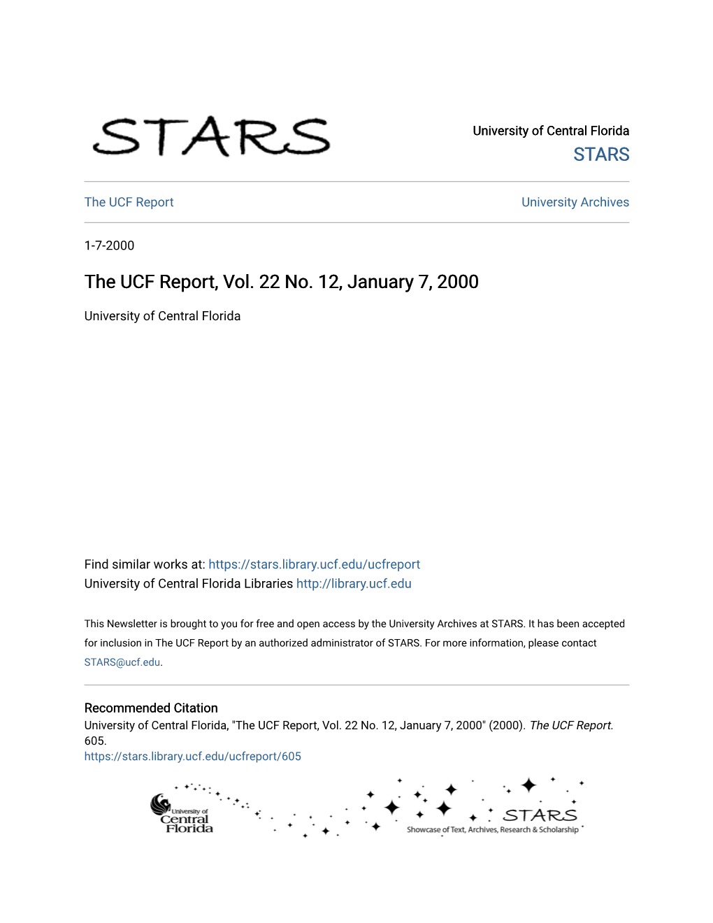 The UCF Report, Vol. 22 No. 12, January 7, 2000