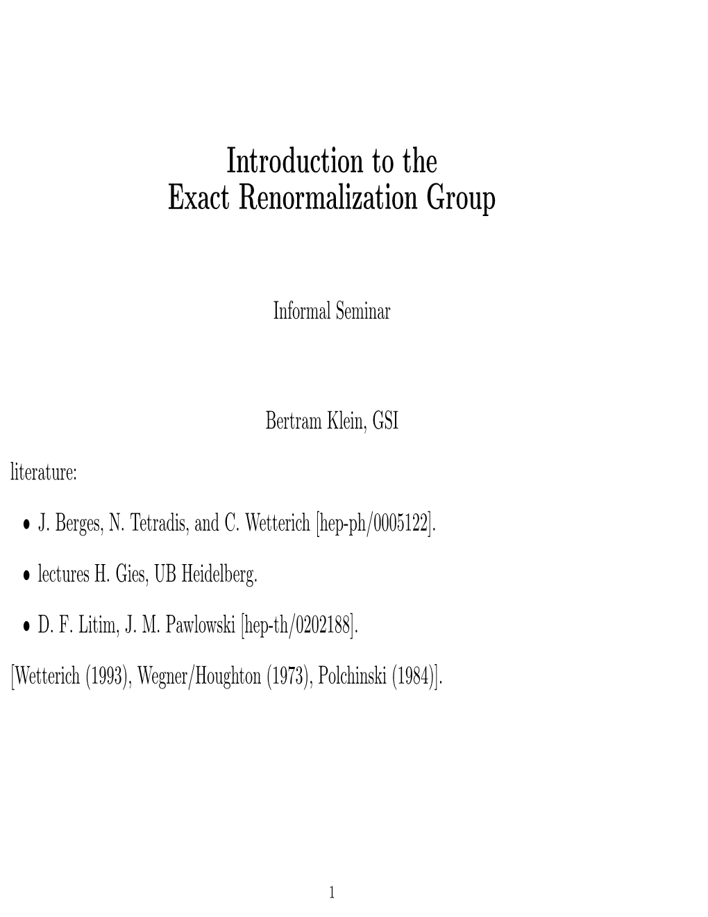 Introduction to the Exact Renormalization Group