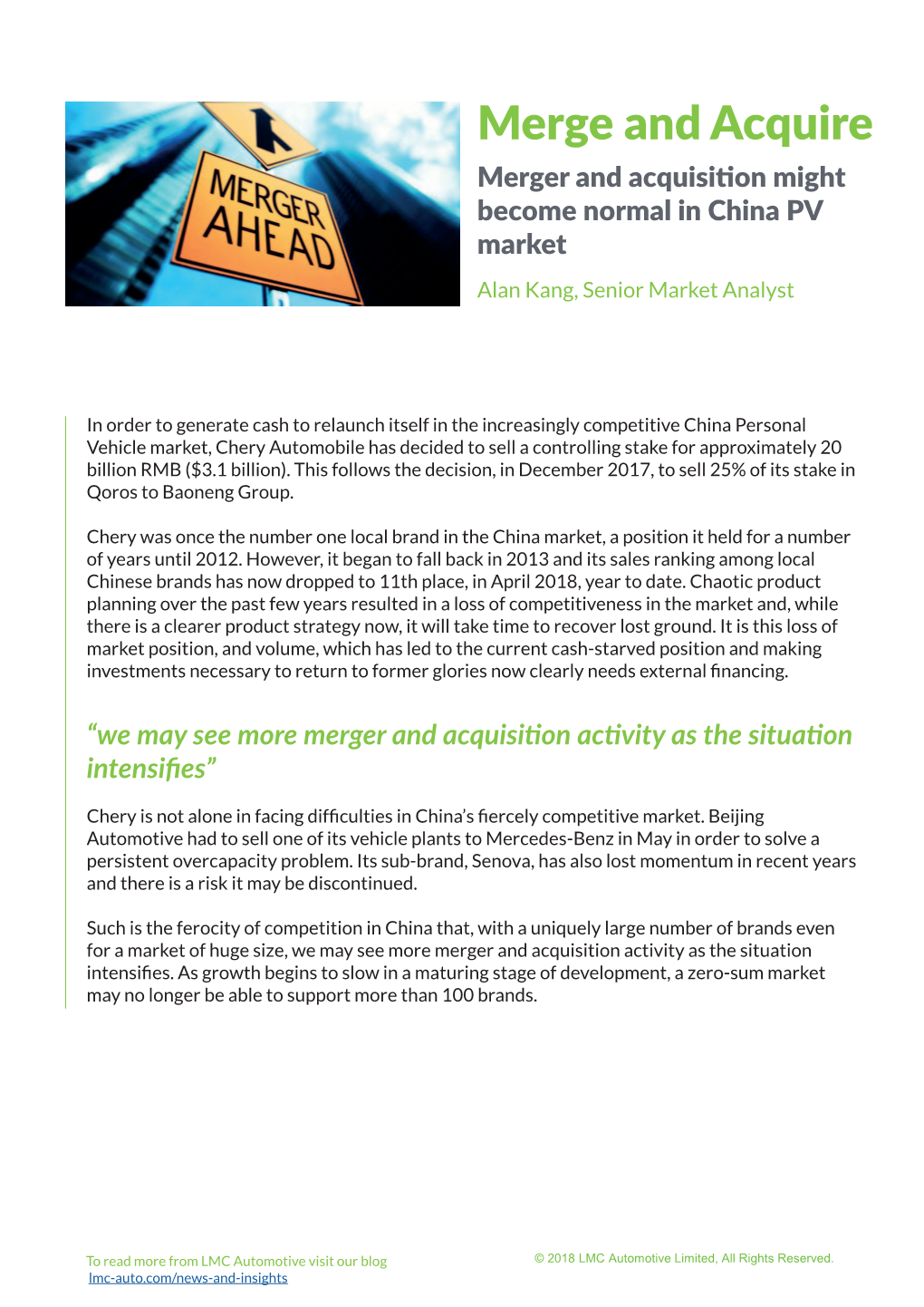 Merge and Acquire Merger and Acquisition Might Become Normal in China PV Market Alan Kang, Senior Market Analyst