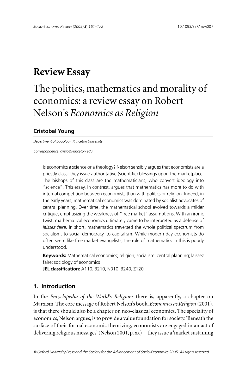 A Review Essay on Robert Nelson's Economics As Religion