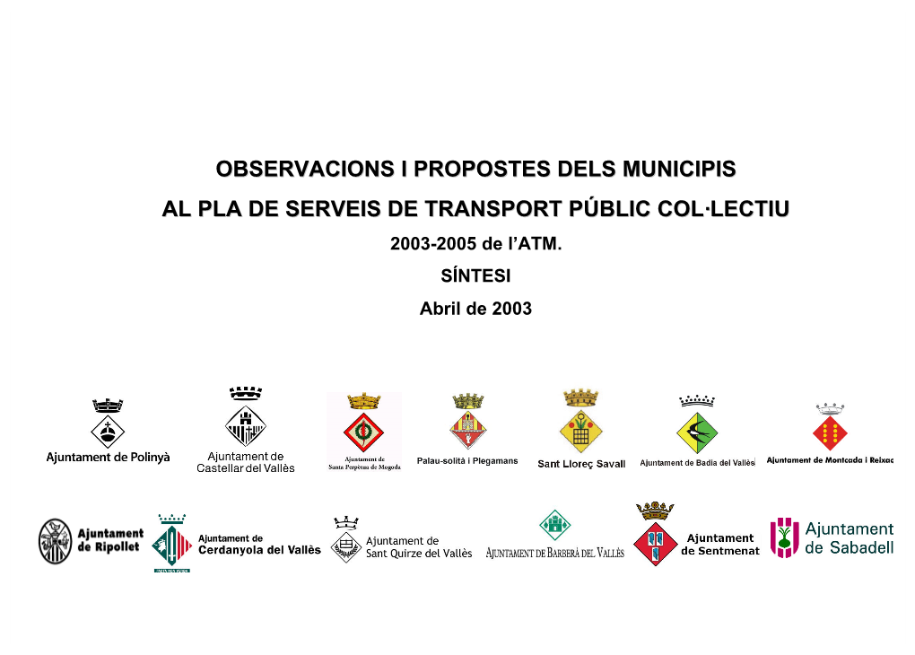 Observacions I Propostes Dels Municipis Al Pla De