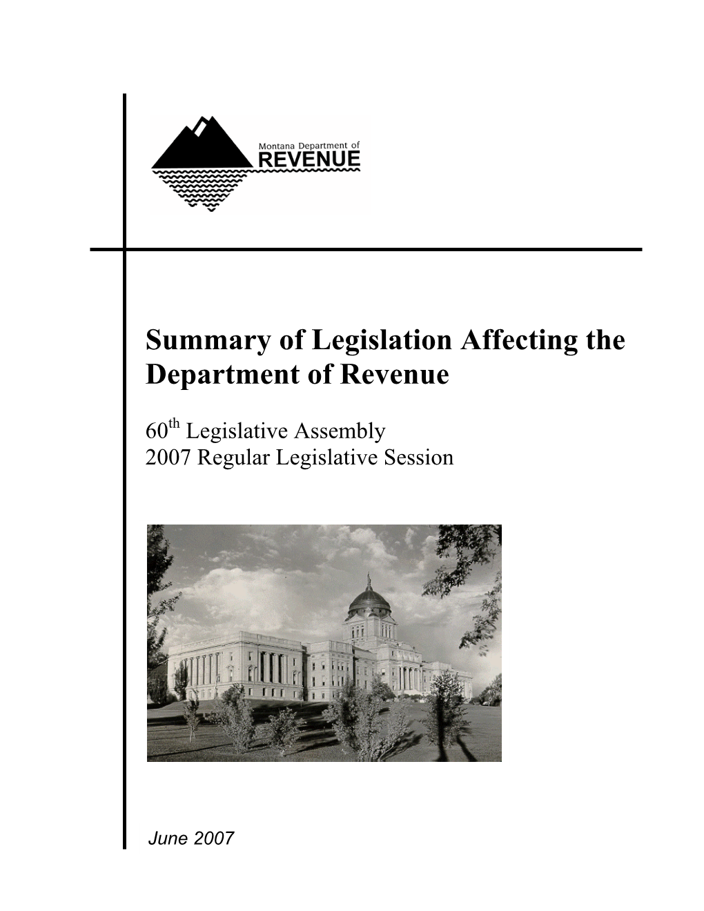 Summary of Legislation Affecting the Department of Revenue