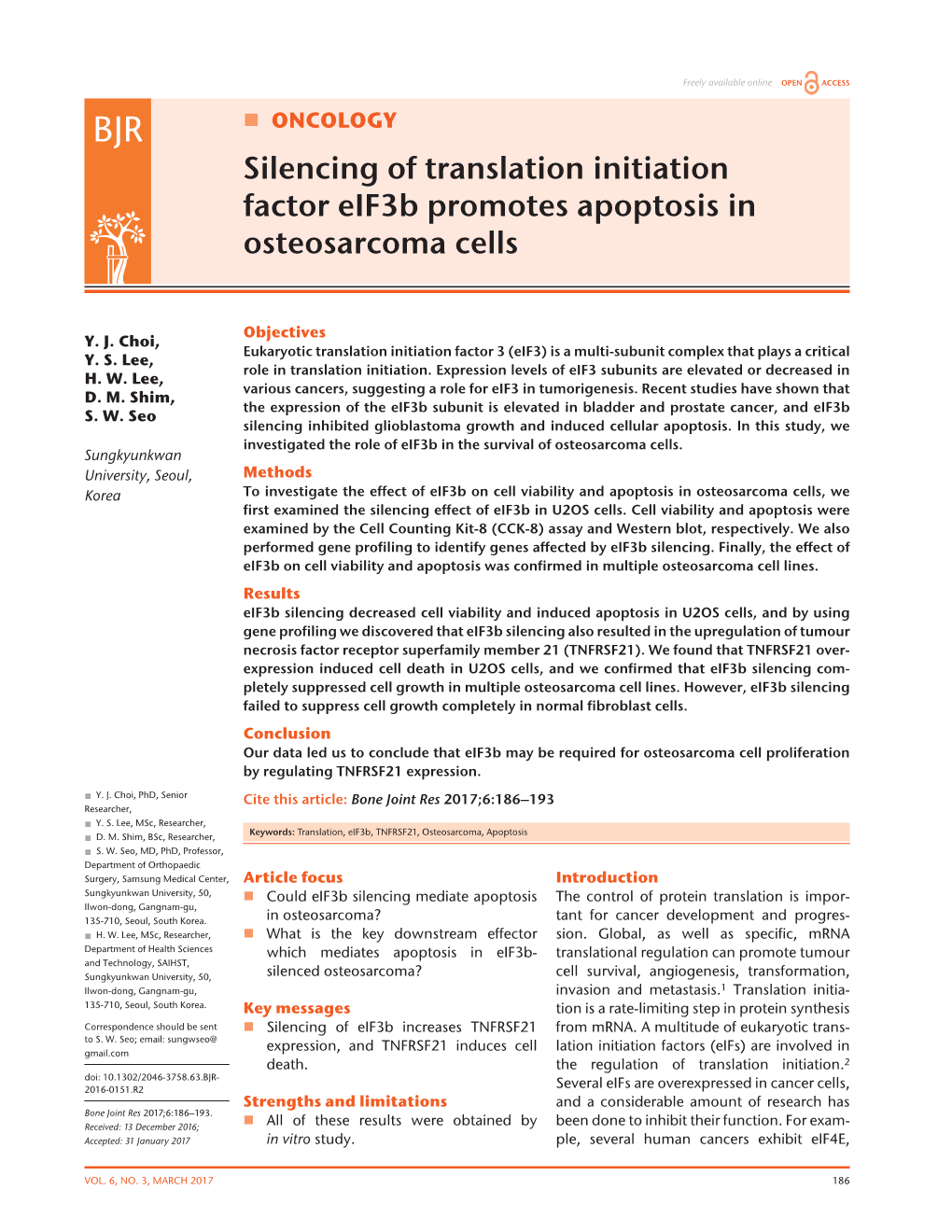 Silencing of Translation Initiation Factor Eif3b Promotes Apoptosis in Osteosarcoma Cells