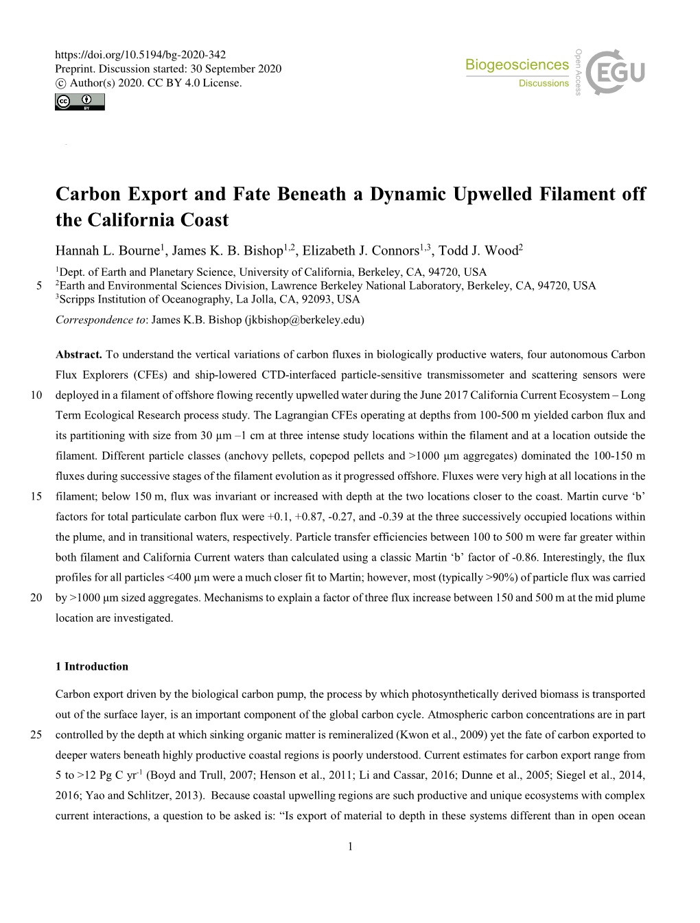 Carbon Export and Fate Beneath a Dynamic Upwelled Filament Off the California Coast Hannah L