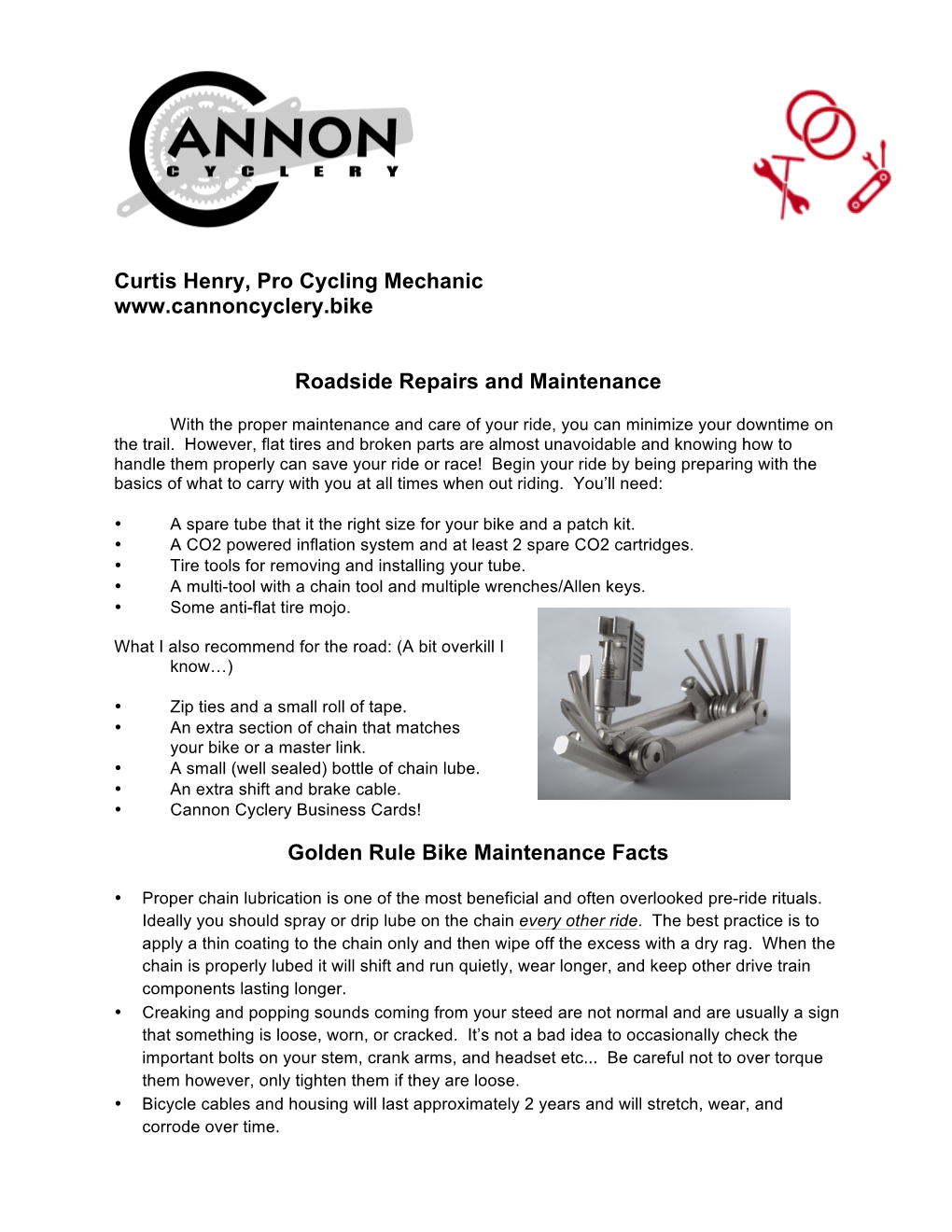 Cannon Cyclery Chain and Cable Fixes Clinic Guide FINAL