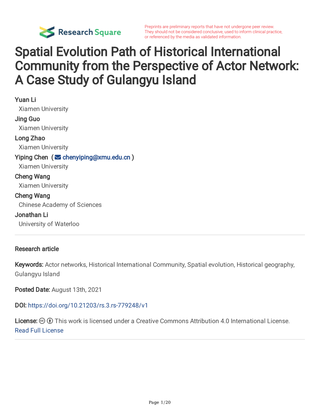 Spatial Evolution Path of Historical International Community from the Perspective of Actor Network: a Case Study of Gulangyu Island