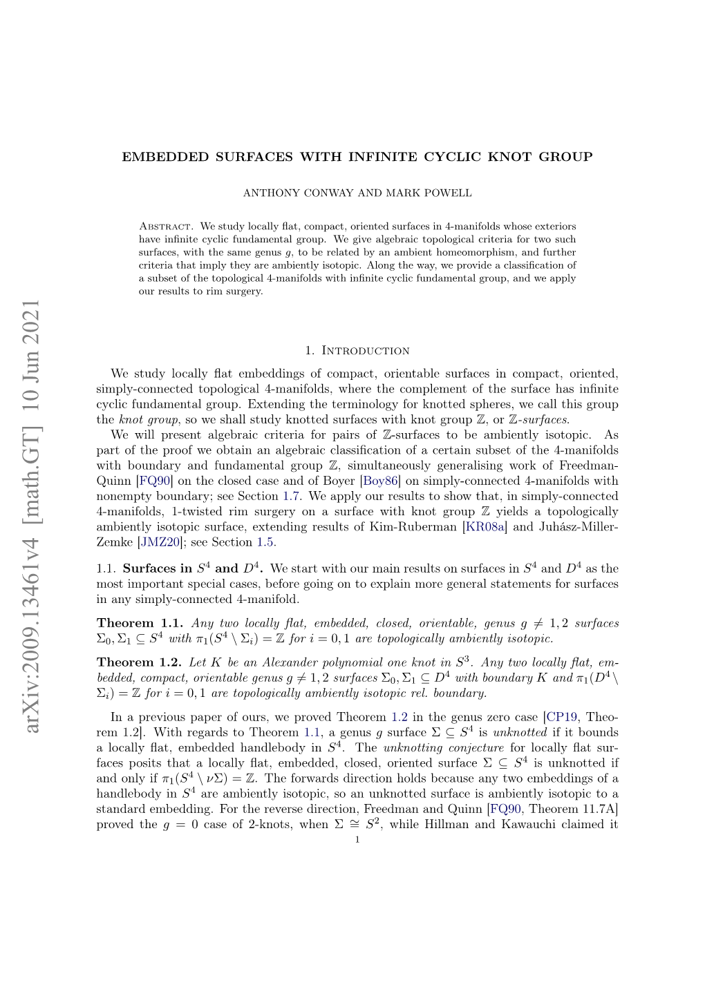 Arxiv:2009.13461V4 [Math.GT] 10 Jun 2021 Rem 1.2]