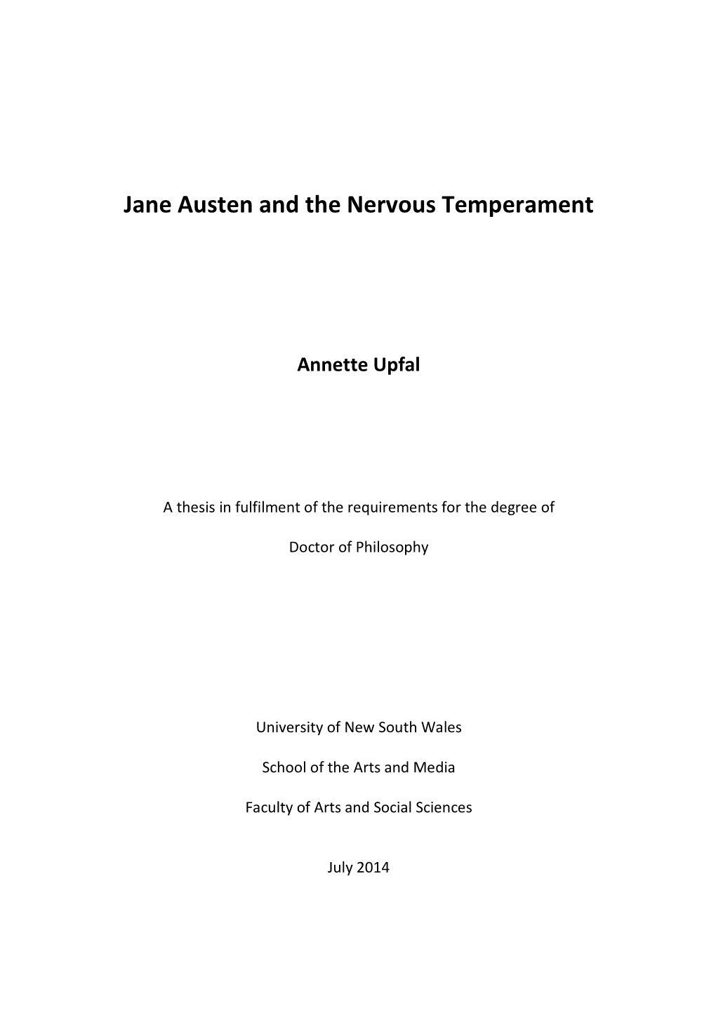 Jane Austen and the Nervous Temperament