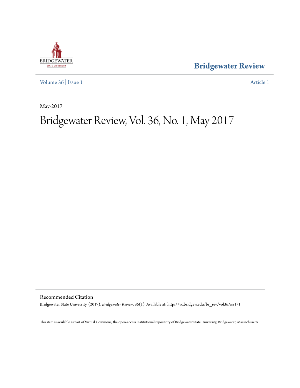 Bridgewater Review, Vol. 36, No. 1, May 2017