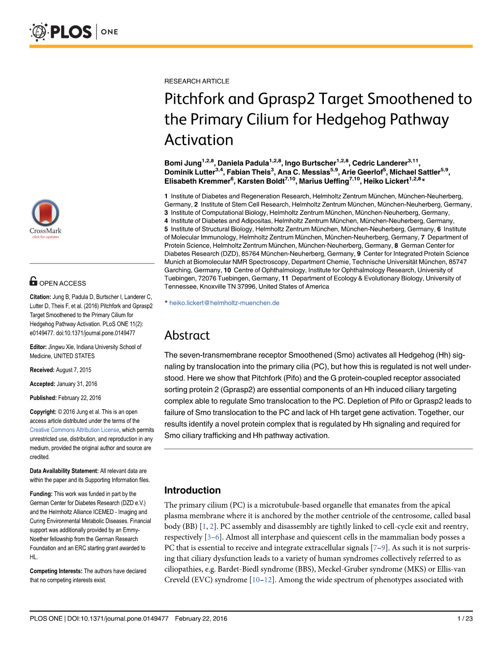 Pitchfork and Gprasp2 Target Smoothened to the Primary Cilium for Hedgehog Pathway Activation