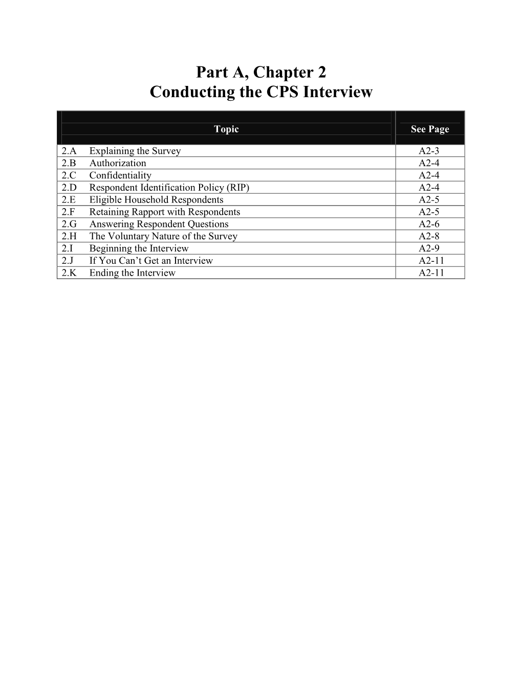 Part A, Chapter 2 Conducting the CPS Interview