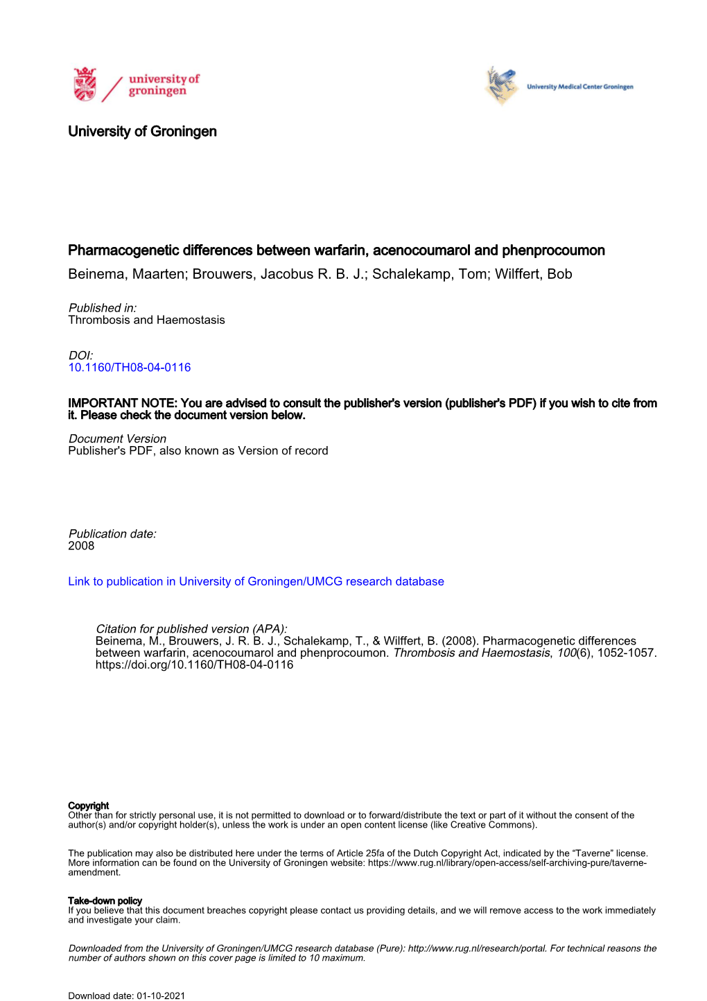 University of Groningen Pharmacogenetic Differences