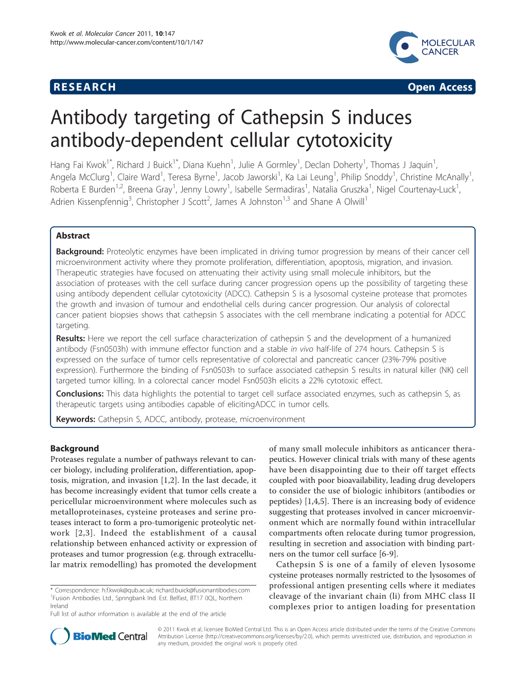 Antibody Targeting of Cathepsin S Induces Antibody-Dependent