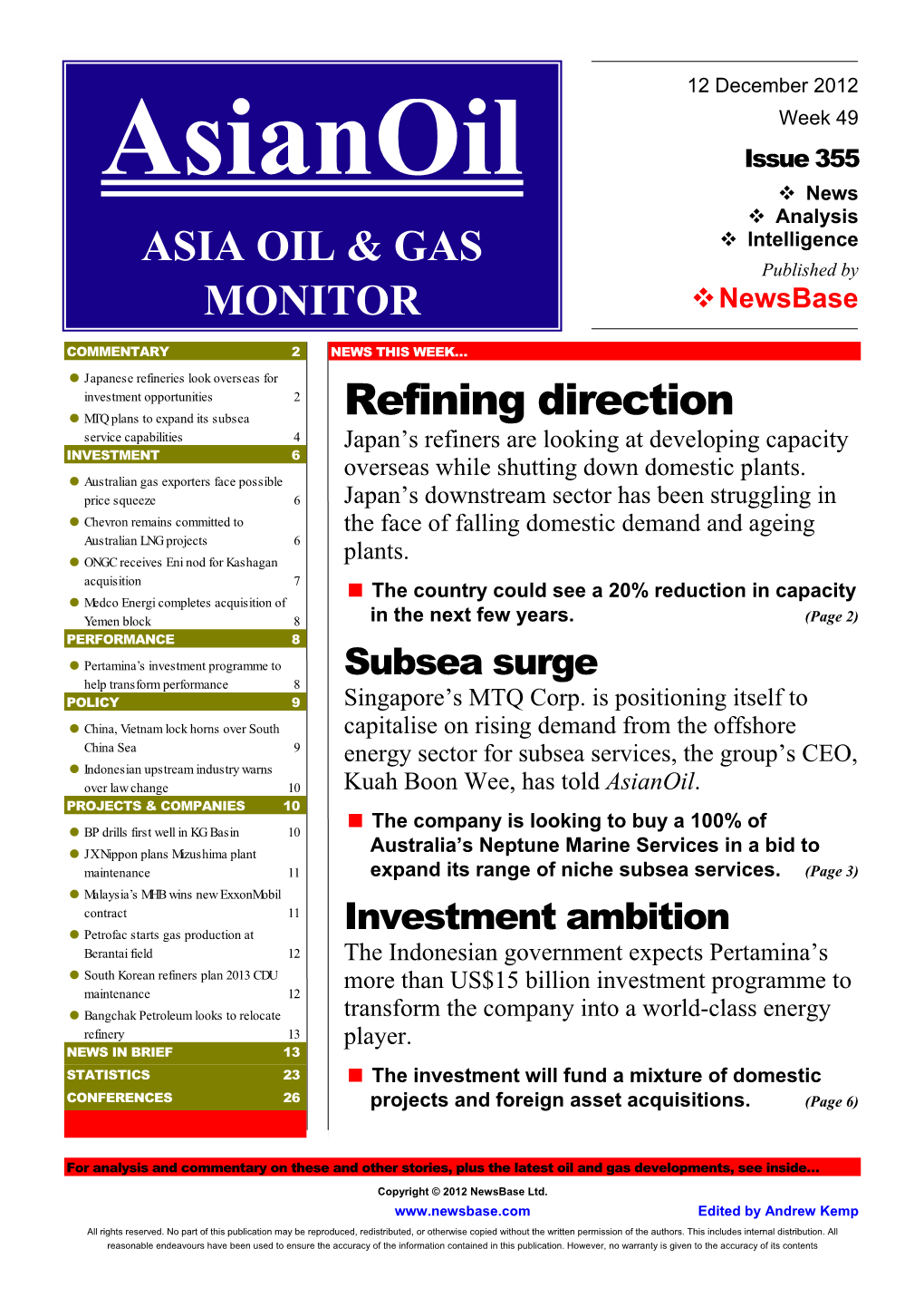 Refining Direction ASIA OIL & GAS MONITOR