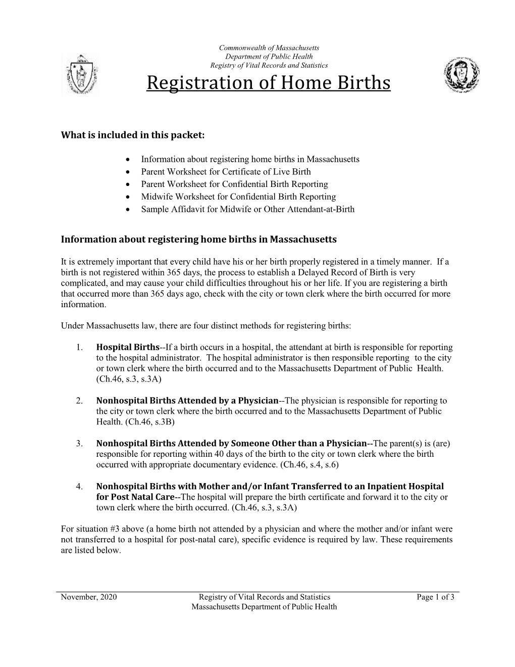 Registration of Home Births