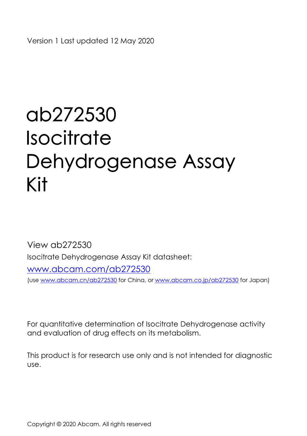 Ab272530 Isocitrate Dehydrogenase Assay Kit