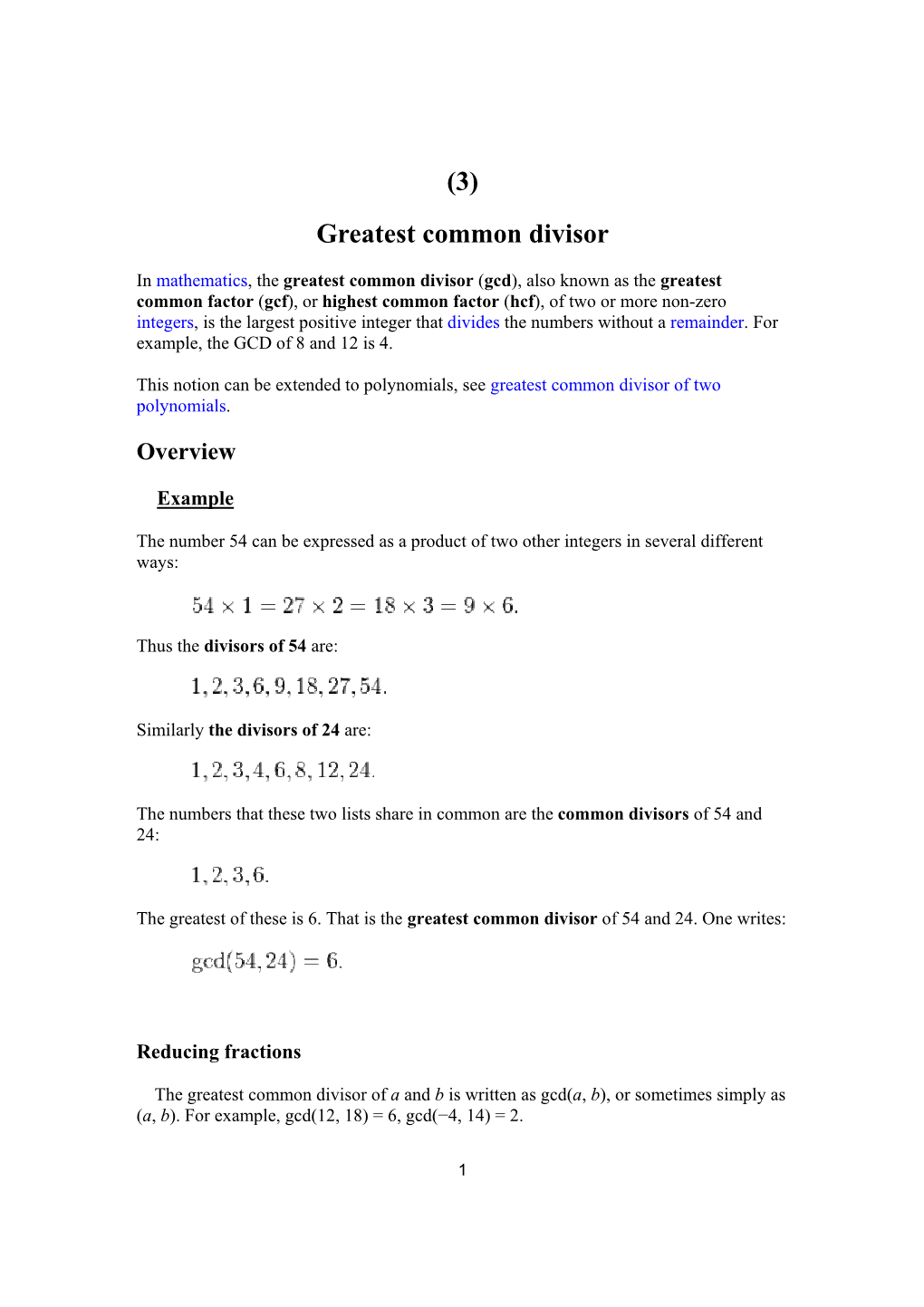 (3) Greatest Common Divisor