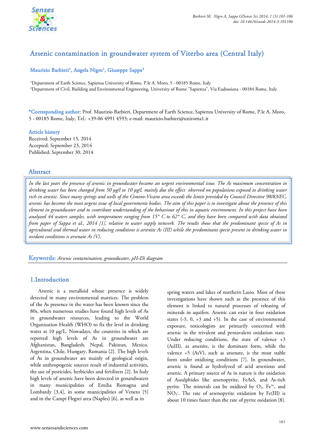 Arsenic Contamination in Groundwater System of Viterbo Area (Central Italy)