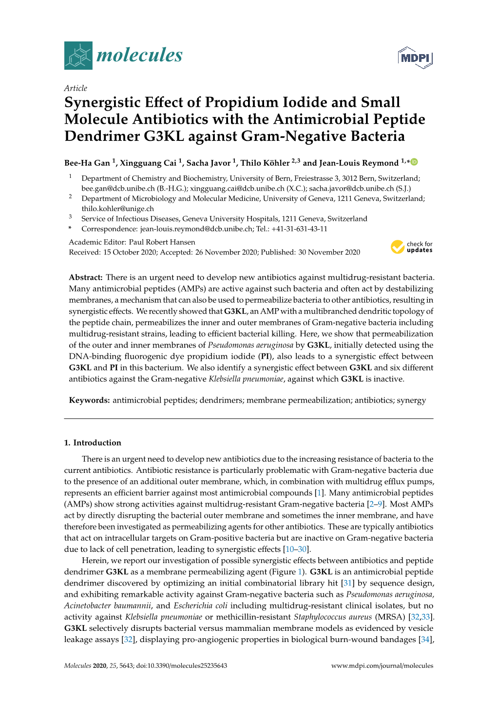 Synergistic Effect of Propidium Iodide and Small Molecule Antibiotics With