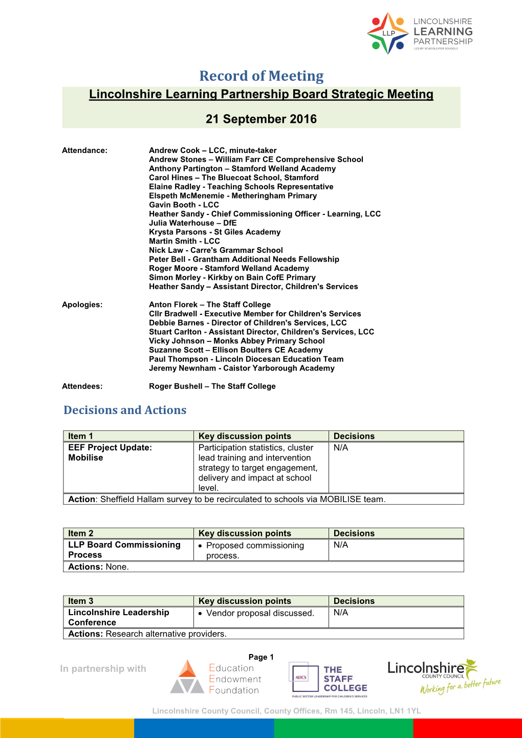 Record of Meeting LLP Board 21 September 2016