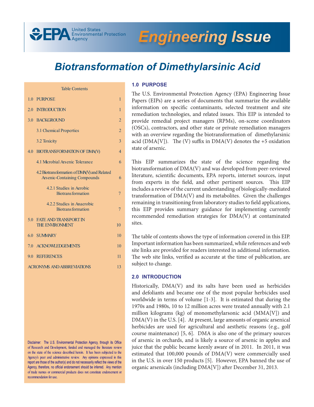 Engineering Issue -Biotransformation of Dimethylarsinic Acid