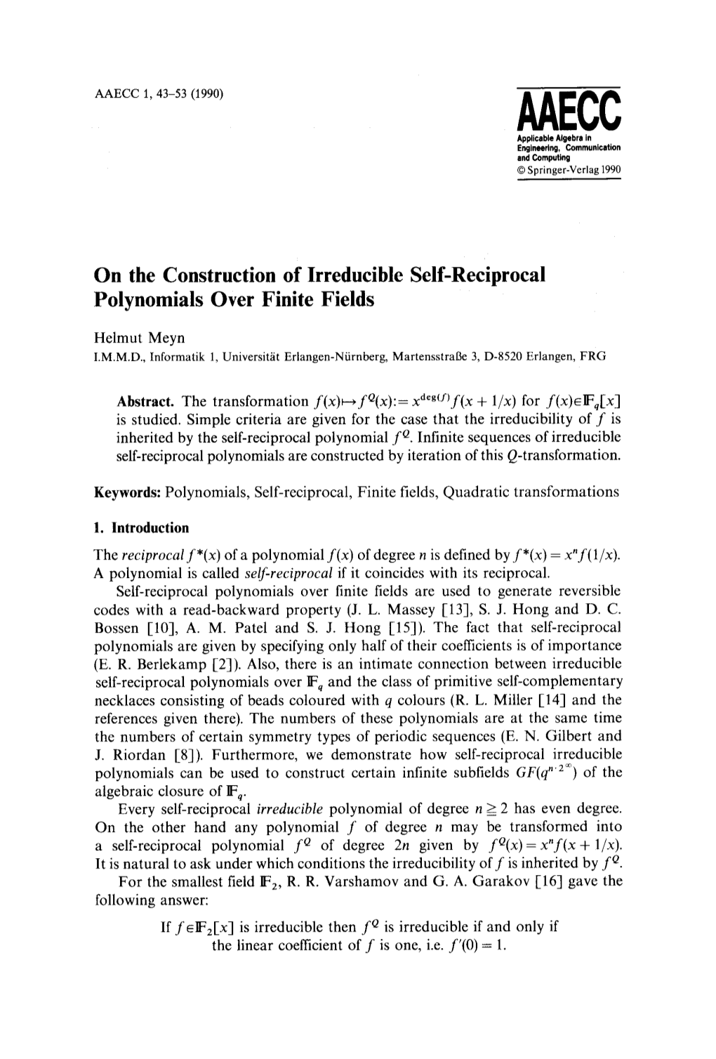 On the Construction of Irreducible Self-Reciprocal Polynomials Over Finite Fields